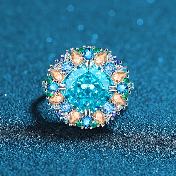 

Jewelry Designer Luxury Hari Candy Collection S925 Sterling Silver Adjustable Open Ring for Women Ocean Blue High-Carbon Diamond Luxury Socialite Style Ring