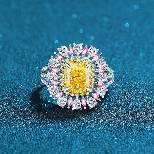 

Luxurious Hari Candy Design S925 Sterling Silver Open Bangle Featuring 4 Golden Diamonds a Pink Sapphire Accent Designer Ring Jewelry