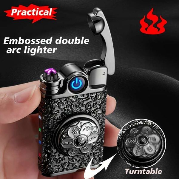 1Pc, USB Rechargeable Flameless Plasma Lighter, Zinc Alloy Windproof Electronic With Double Arc, Portable Electric Lighter Men Women, Lithium Polymer Battery,
