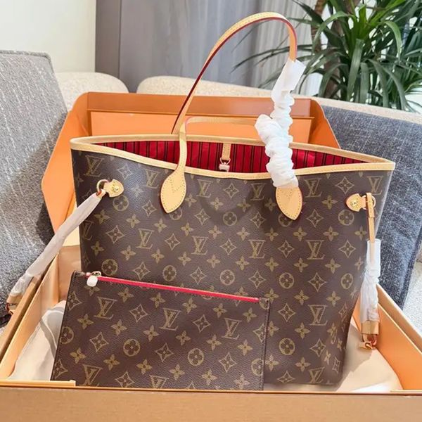 

louis designer bag luxury handbag neverfulltote mother's bag women's high-end brown printed mother son pattern large capacity leather bag shopping bag crossbody bag, Gold
