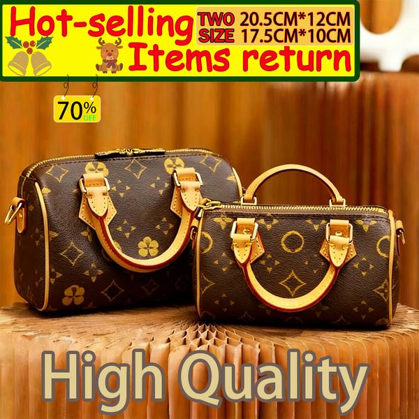 

Designer bag Mini Speddy bag 20.5cm 17.5cm Shoulder Bag Women Leather Crossbody bag Luxury Brand Embossed Brown Flower classic Vintage, L14