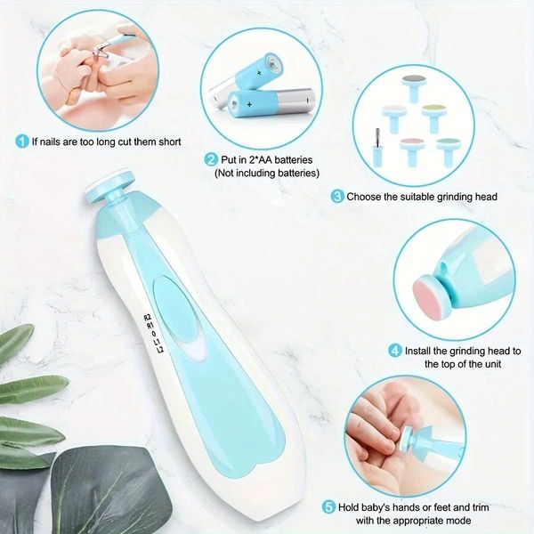 Baby nail sharpener electric anti-scratch nail clipper polishing tool set put 2 AA batteries excluding batteries before use X251211
