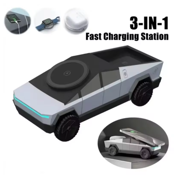New car Cybertruck Multifunctional 3-in-1 Wireless Charger Desktop Qi2 Charger for IPhone (15W),Iwatch (5W), Air pods (2.5W) Charging