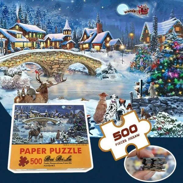 500pcs Christmas Town Jigsaw Puzzle Lively Festive Scene Finished Size 18x11 Inches Perfect Holiday Gift for Adults Family Fun X251211