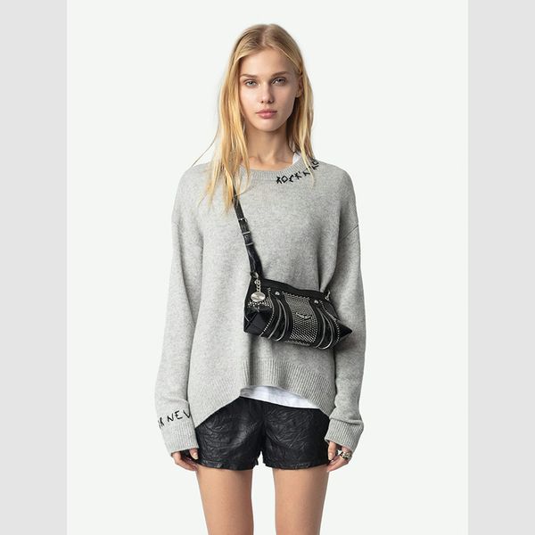 

Women's Sweaters 25 Autumn Winter New French Niche Zv Classic 100% Cashmere Handmade Yarn Embroidered Knitted Sweater Womens Sweater, Gray