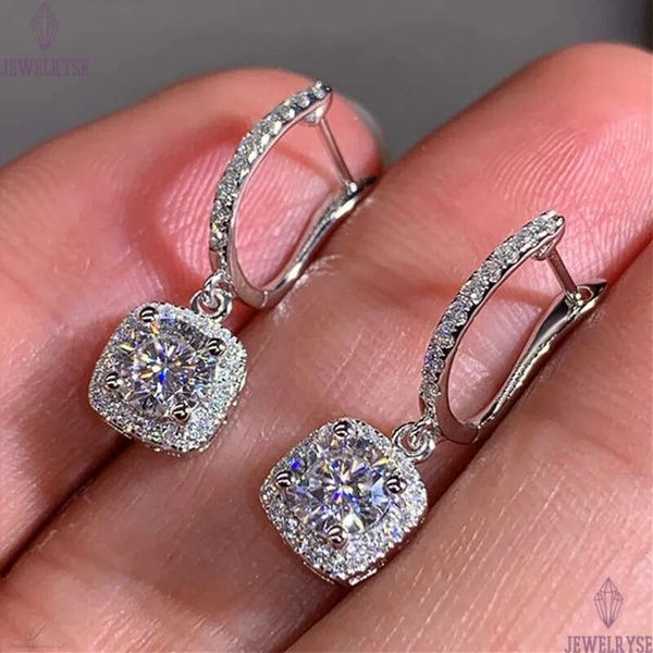 Classical Designer 18K White Gold Plated Square Shape Cubic Zirconia Clip on Earrings for Women Sapphire Crystal Diamond Drop Earrings Dangle Earring Anti-allergy