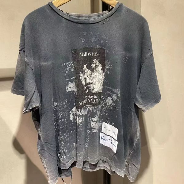 Washed Hole Graffiti Print T-Shirt Men Women High Quality 2026ss Top T Shirt Tee Tops