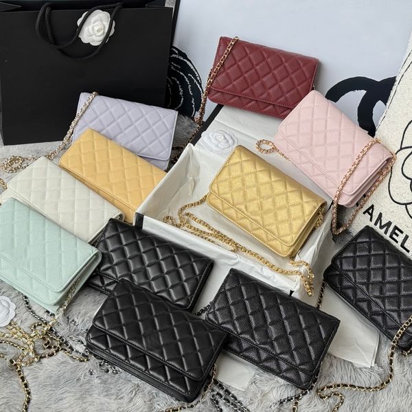 

Designer bag light luxury bag double C-buttons caviar pattern single shoulder crossbody genuine leather metal chain classic diamond grid pattern mini high quality, #14