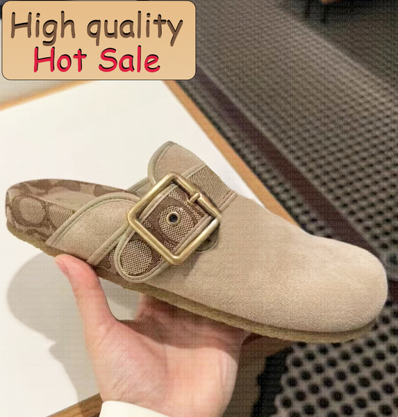 

Designer Archival Buckle Clogs Ashton Clog Loafers Slippers High Quality Fur Suede Fall Summer Beach Flats Sandals Genuine Leather Slide Casual Women Size 36-42, Black