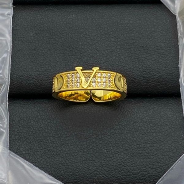 

Crystal Letter Ring Gold Plated Brass Copper Open Rings Fashion Luxury Ring for Womens Wedding Designer Jewelry Gifts