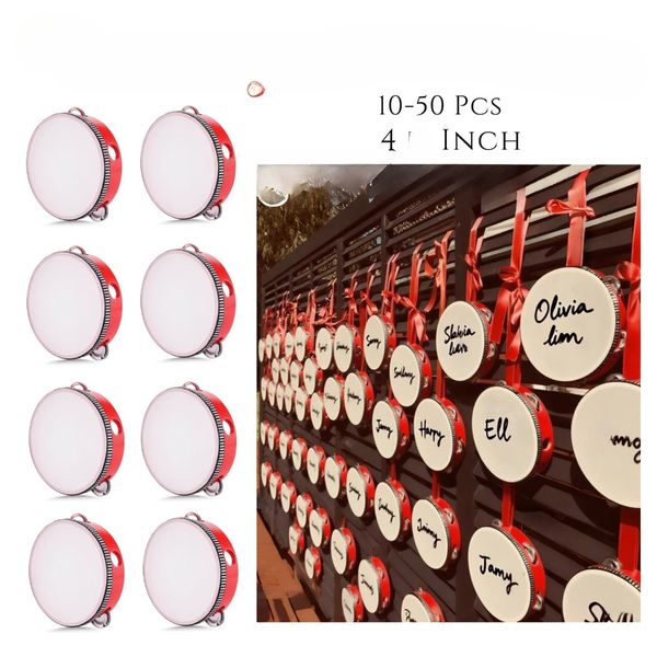 4 INCH Wedding Tambourines Bulk Drum Noise Makers Musical Instruments for Wedding Reception Wedding Church Party Favors 4/6In
