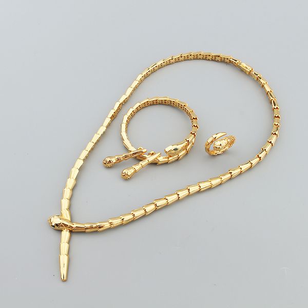 

Necklace bracelet ring and earrings four piece set Retro Style Green Eye Bracelet Ring Copper Gold-Plated Women's Necklace Earrings Banquet Wedding Jewelry Set, Golden