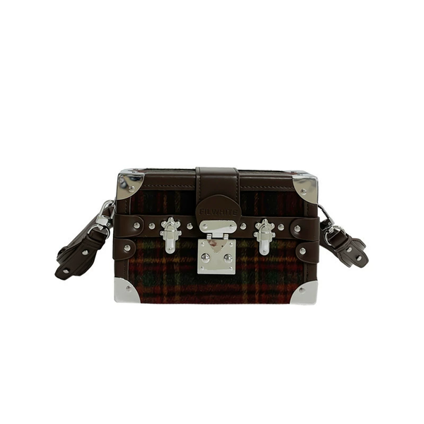 

High street men lock pocket designer travel handbag chain trunk bags women single shoulder crossbody lady bag box plaid gray, Red