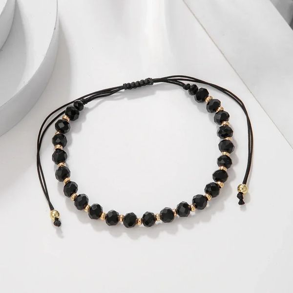 Fashion Boho Adjustable Jewelry Braiding Strap Bracelet Black Crystal Stone Beaded Bracelet For Women Accessory Jewelry 251210