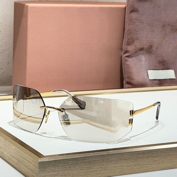 

Designer Lady Curved Sunglasses MU54 Women Metal Glasses Curved Frameless Lens Sunglasses Large Logo Design UV400 Protection Top Quality T-Stage Glasses