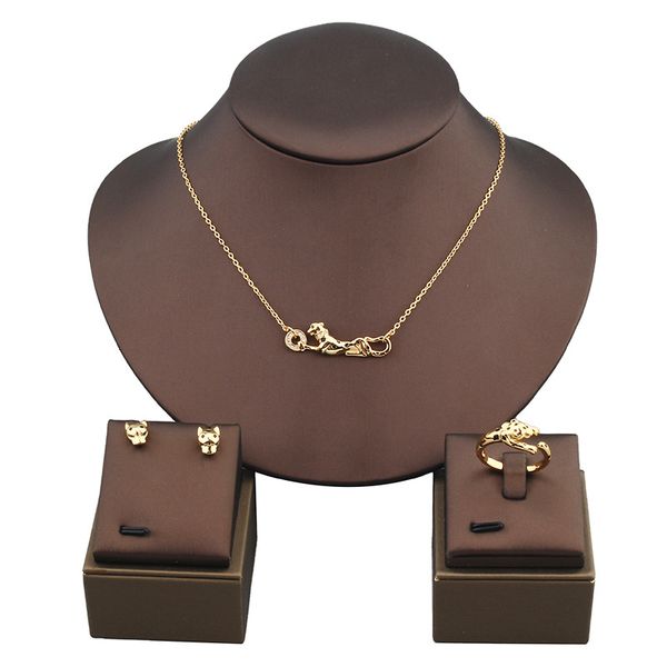 

Style Leopard Spot Necklace Earrings Ring Set Women's Wedding Jewelry Female Collarbone Chain Rose Gold Jewelry, Silver