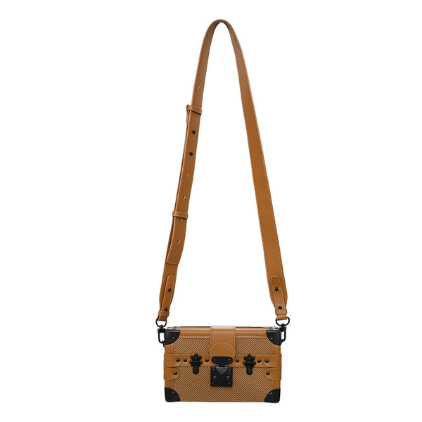

Casual lady hard small square boxes bags men brown chain single shoulder two-tone handbag crossbody women's box bag designer