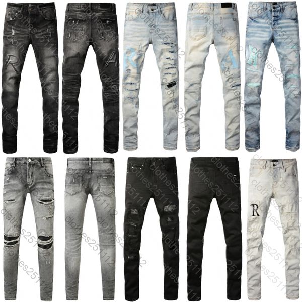 

mens jeans slim fit jeans for mens designer jeans men jean homme pants hip hop hole joggers high quality jogging straight retro streetwear black denim trousers pant, Silver