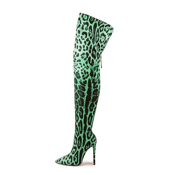 Chengdu Artisan Cheetah Print Stiletto Boots Ultra-High Heel Over Knee Fashion Runway Thigh High Boots