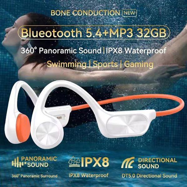 X7Pro True Bone Conduction Headphone Built-in 32GB MP3 Player Wireless Headphones Bluetooth 5.4 IPX8 Waterproof Swimming Headset HIFI Music Sports Earphone With Mic