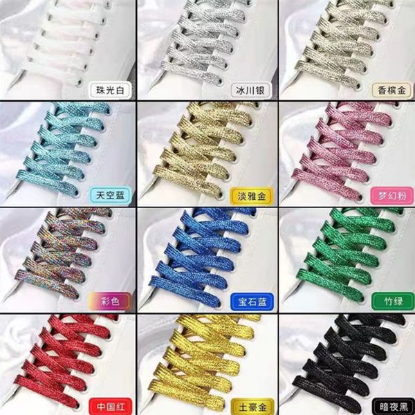 Glitter Shoelaces Colorful Gold Silver Shiny Flat Shoe laces for Athletic Running Sneakers Shoes Boot 1CM Width Shoelace Strings