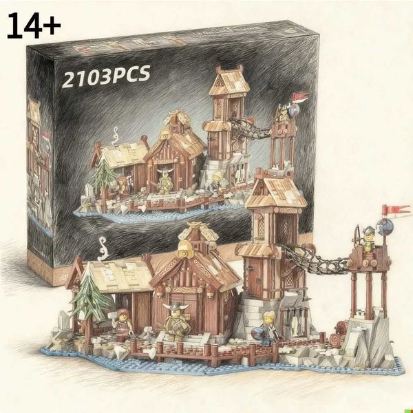 2026 NEW 2103PCS Viking Village Creative Series Building Blocks Puzzle Toy for Boys and Girls Christmas Birthday Gift X251216