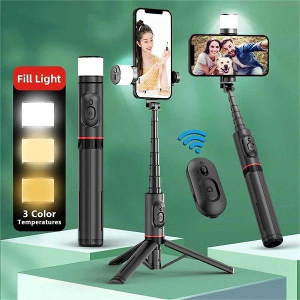 Q12S Foldable Wireless Selfie Stick bluetooth Monopod with Remote Shutter Fill Light Tripod for iPhone Android 2024 NEW G251216