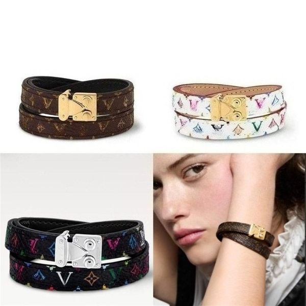 

Designer Double Leather Bracelet Classic Retro Printed Bracelet Unisex Leather Rope Bracelets Luxury 18k Gold Plated Bracelets High Quality Couple Gift