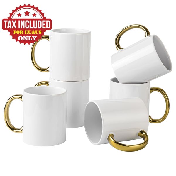 36 packs Sublimation blank Ceramic Mugs 11oz White Coffee Cups with Gold Handle Elegant Porcelain Tea Cups for Latte, Cappuccino, Hot Cocoa, Office Home Dishwasher Safe