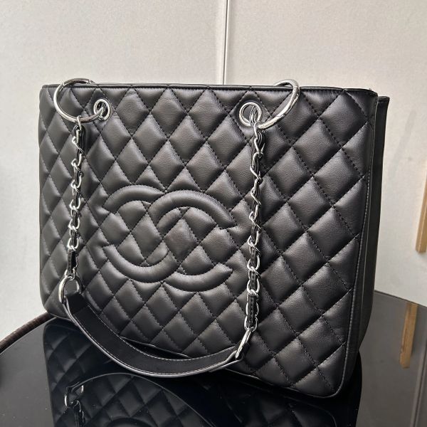 

Designer GST Top Grade Caviar Cow Leather Classic Quilted Plaid Metal Chain Shoulder Women's Shopping Vintage C Handbag Tote Bags backpack Bag 3366, Black gold chain
