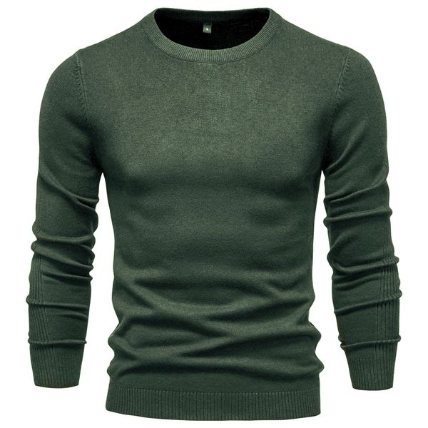 

WOZK Autumn and winter new casual men's solid color pullover sweater round neck knitted sweater casual men's inner top plus size high quality, High neck;military green