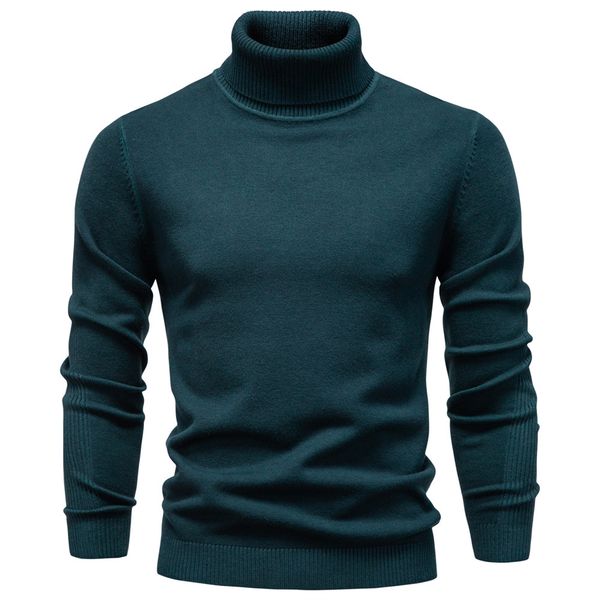 

WOZK Autumn winter new casual men's solid color pullover sweater, high neck knitted sweater, casual men's inner long sleeves top high quality, High neck;military green