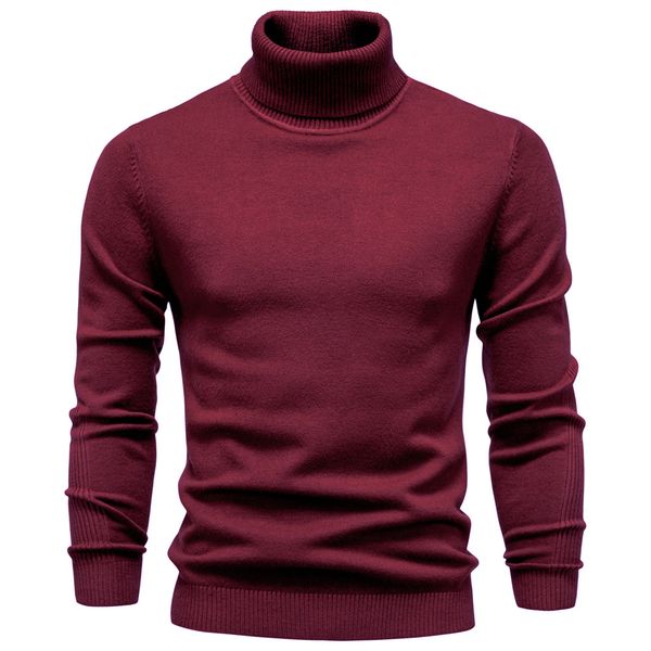 

WOZK Autumn winter new casual men' solid color pullover sweater, high neck knitted sweater, casual men' inner top, Round neck khaki color