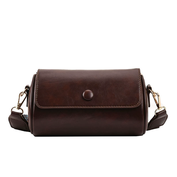 

Vintage lady brown lock chain small handbag crossbody leather bag women single shoulder cylinder bag patchwork