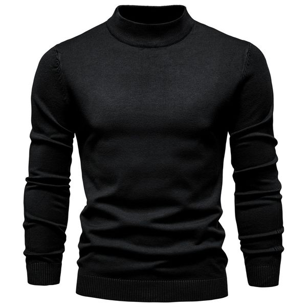 

WOZK Autumn and winter new casual men's solid color pullover sweater semi high neck knitted sweater casual men's inner long sleeves top high quality, Round neck beige