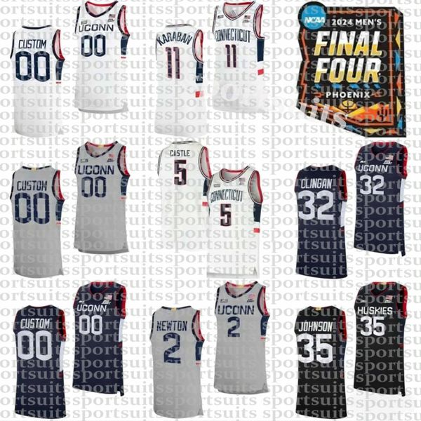 Final Four 2024 UConn Huskies College 24 Hawkins Jersey Basketball 11 Alex Karaban 2 Tristen Newton 5 Stephon Castle 32 Donovan Clingan 12 Cam Spencer Samson Johnson