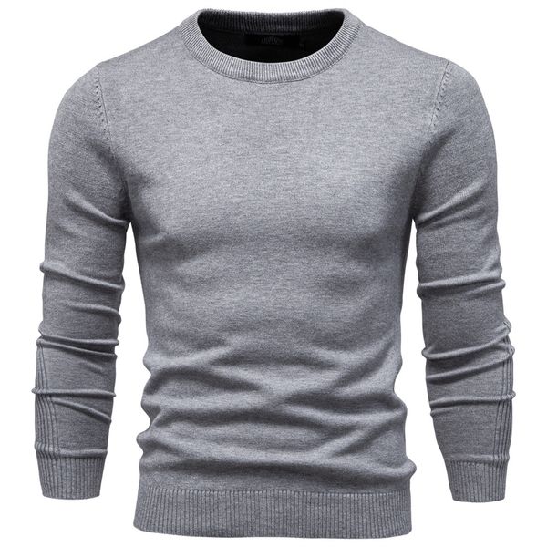 

WOZK Autumn and winter new casual men's solid color pullover sweater round neck knitted sweater casual men's inner top plus size, Middle collar black