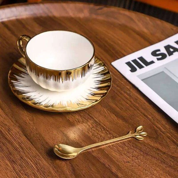 3-piece set Espresso Saucers Ceramic Cups SaucersPorcelain Coffee Cup and Saucer Set with Gold Trim 2.5 Oz Demitas 25L1219