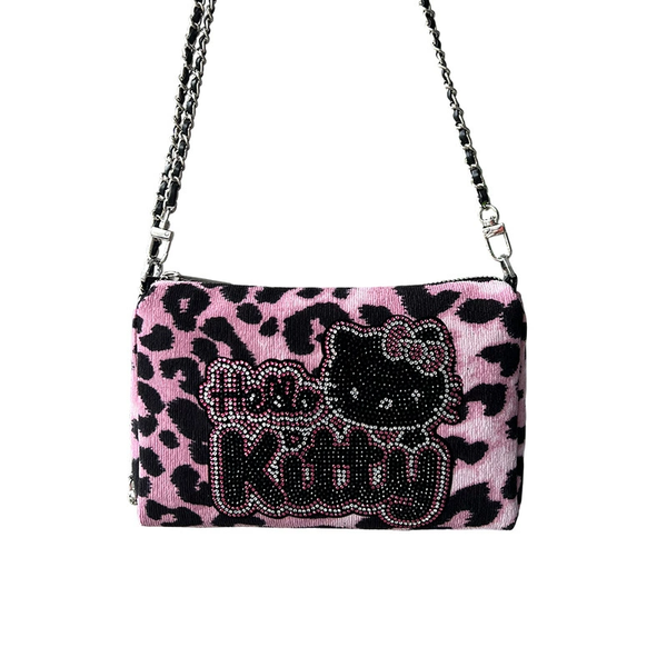 

Casual lady black designer handbag zipper chain canvas bag woman soft single shoulder crossbody diamond setting bag leopard