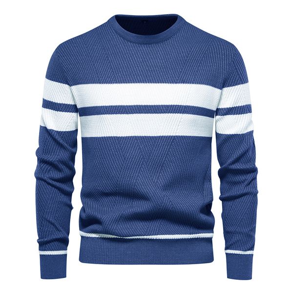 

WOZK autumn and winter men' casual striped men' sweater pullover color blocked round neck men' European size knitted sweater top designer, Black