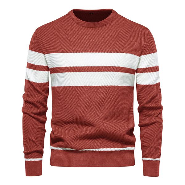 

WOZK autumn and winter men's casual striped men's sweater pullover color blocked round neck men's European size knitted sweater top designer keep warm, Black