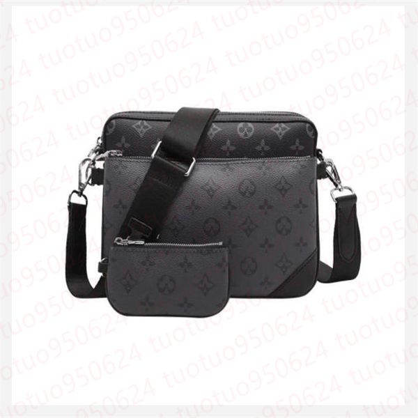 

Handbags Men Leather TRIO Messenger Bags Luxury Shoulder Bag Make up Bags Designer Handbag Luxurys designers Mens Shoulder Bags, Black