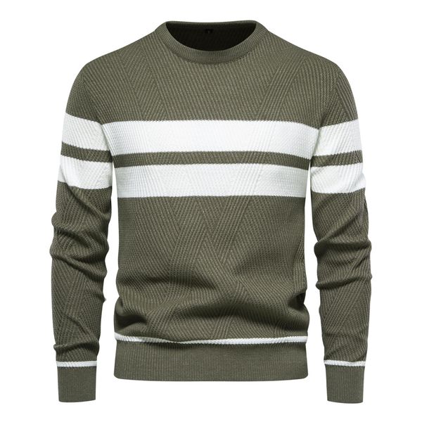 

WOZK autumn and winter men' casual striped men' sweater pullover color blocked round neck men' European size knitted sweater top innerwear, Red