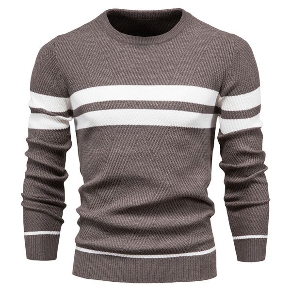 

WOZK autumn and winter men's casual striped men's sweater pullover color blocked round neck men's European size knitted sweater top, Blue