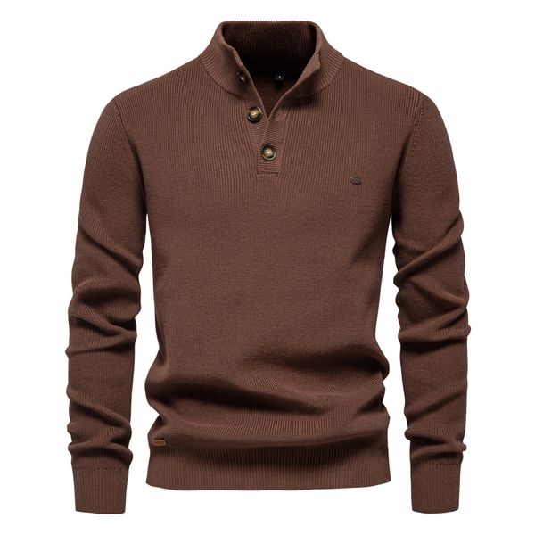 

WOZK 2026 New Men's European Size Sweater Long Sleeve Half Zipper Stand up Collar Solid Color Versatile Casual Trend Knitted Top high quality, Y835 beige