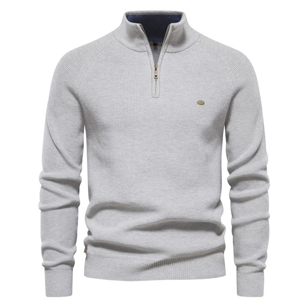 

WOZK 2026 New Men's European Size Sweater Long Sleeve Half Zipper Stand up Collar Solid Color Versatile Casual Trend Knitted Top plus size, Sw833 khaki