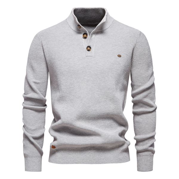 

WOZK 2026 New Men's European Size Sweater Long Sleeve Half Zipper Stand up Collar Solid Color Versatile Casual Trend Knitted Top genuine product, Y832 apricot