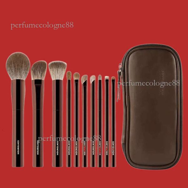 

Hourglass Makeup Brush-Makeup set portable 10 pieces animal hair+leather material brush bagPowder brush+eye+concealerCL240708