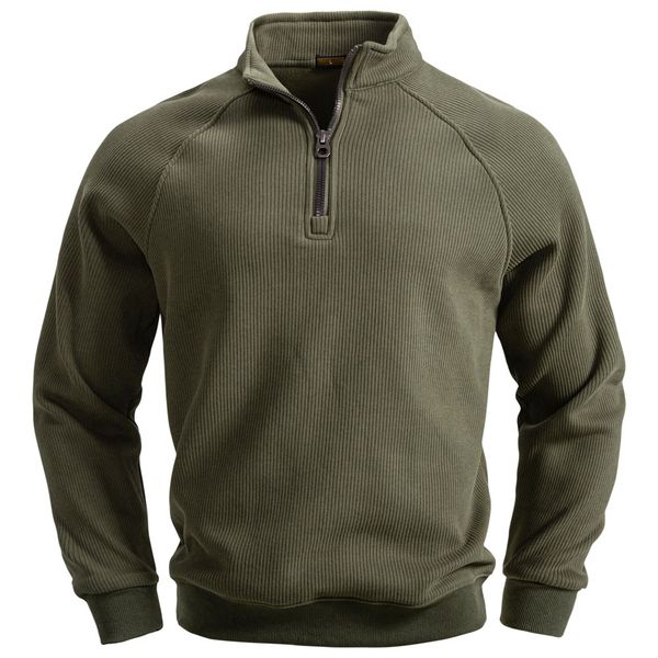 

WOZK New Autumn/Winter Half Zipper Hoodie Stand up Collar Trendy Versatile Plush Men's Hoodie Top business, Army green