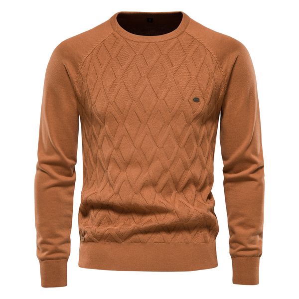 

WOZK 2026 high-quality autumn and winter new item pure cotton men's sweater men's sweater pullover solid color knitted sweater men designer, Khaki